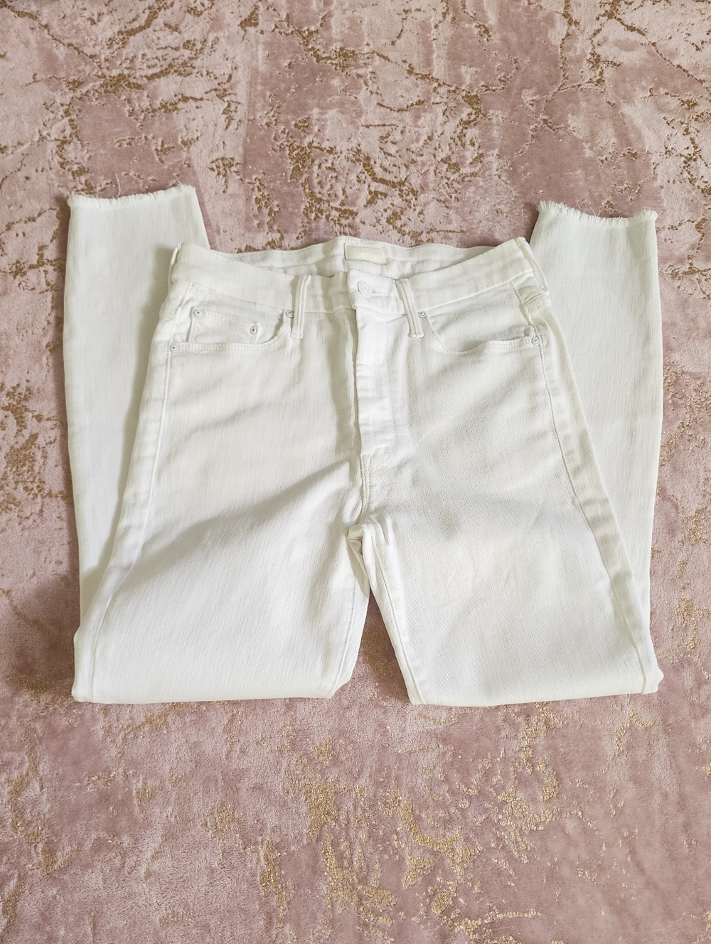 MOTHER | White High Waisted Looker Ankle Fray